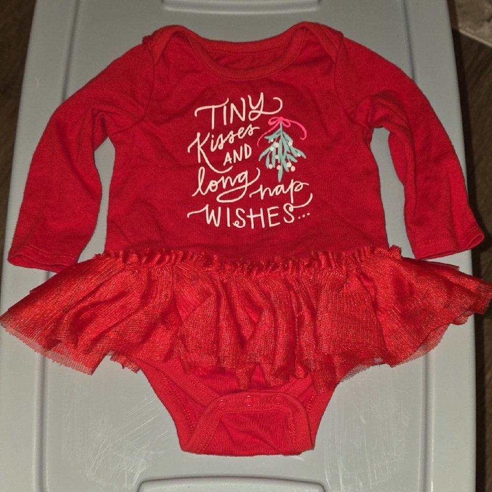 (J59) Cat & Jack Red Long Sleeve Bodysuit Sz 0-3